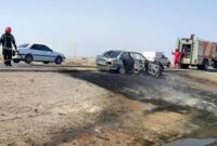 حریق خودرو حامل سوخت در جاده بندرعباس- میناب حریق خودرو حامل سوخت در جاده بندرعباس- میناب